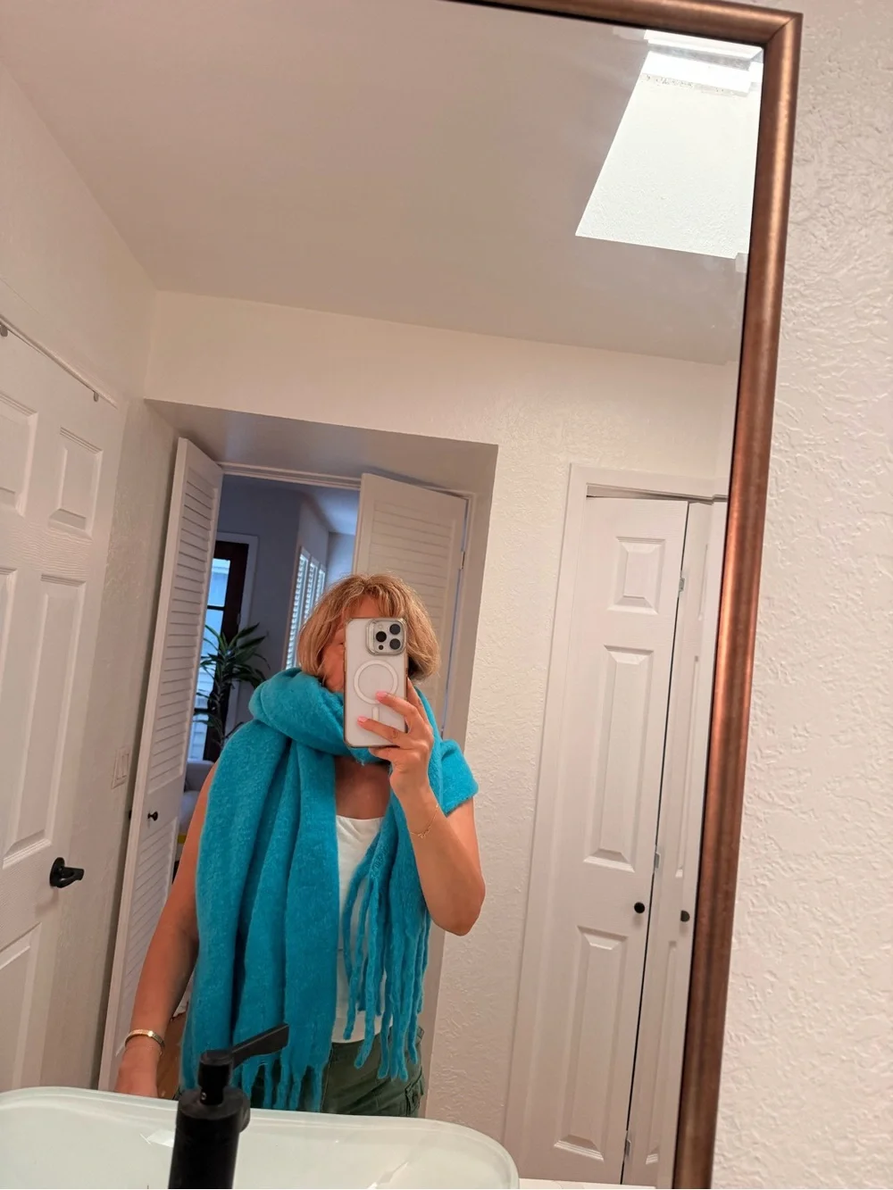 J. Crew Bright Turquoise Fringe Scarf